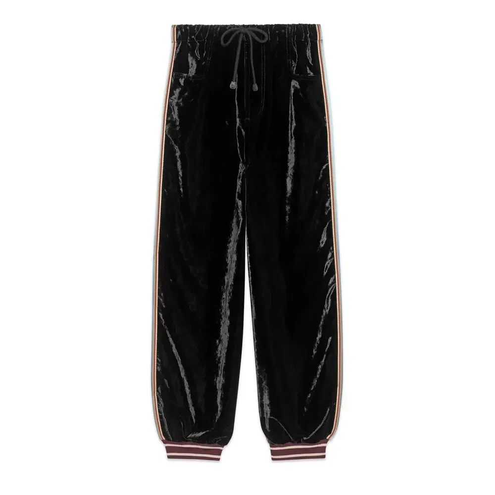 NWT Gucci Bi-Material Velvet/Silk Horsebit Logo Striped Joggers Size 32 $2800.00